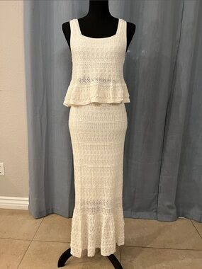 RACHEL ZOE Women's Cream Crochet Peplum Tank Shirt and Skirt